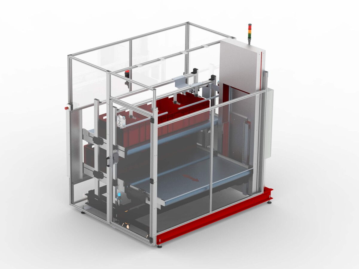 Buffer system on 3 levels with electric lift for buffering of containers as an interface to the automated guided vehicle (AGV)