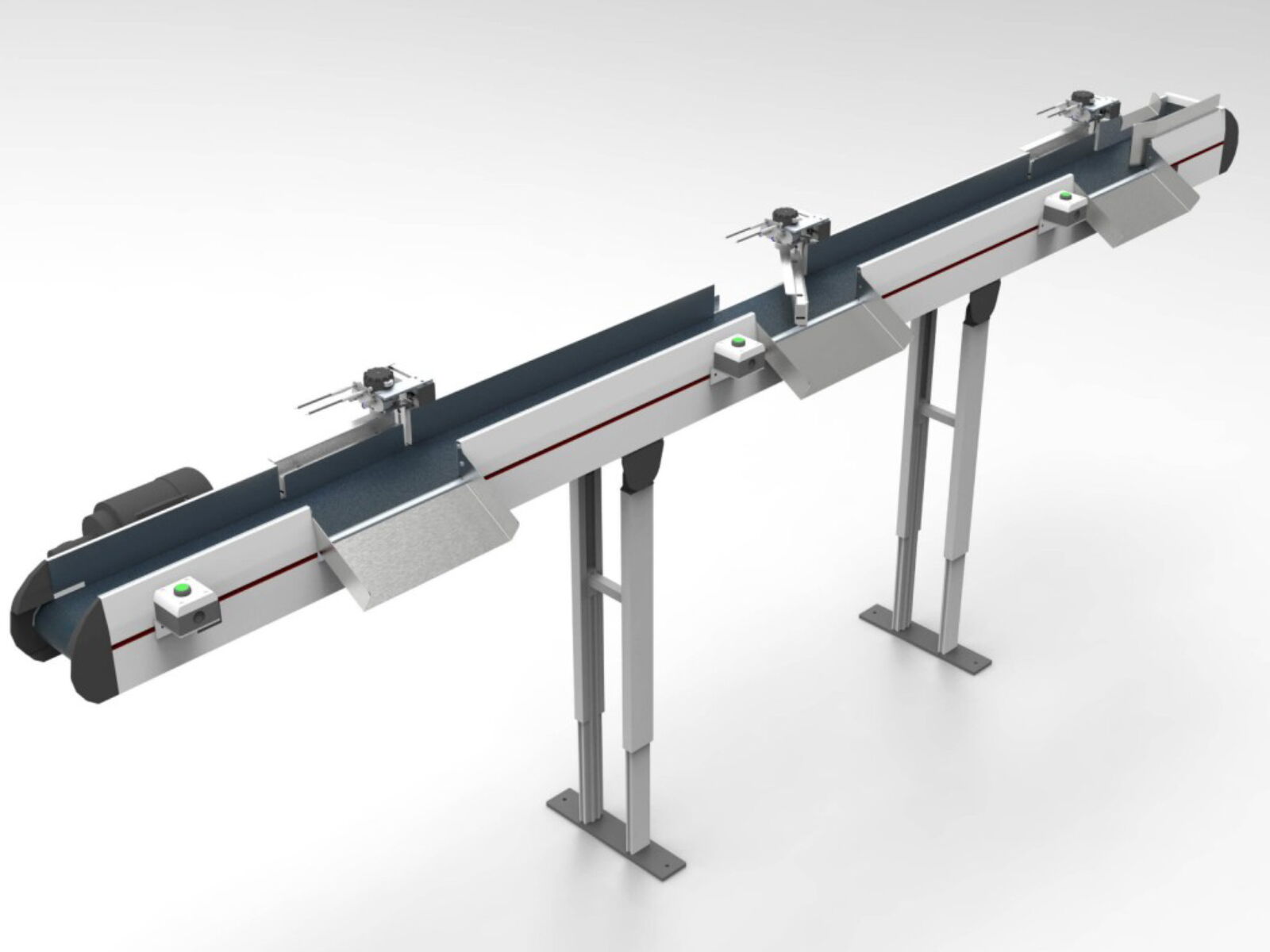 Conveyor belt with diverter valves for the distribution of punched parts into boxes