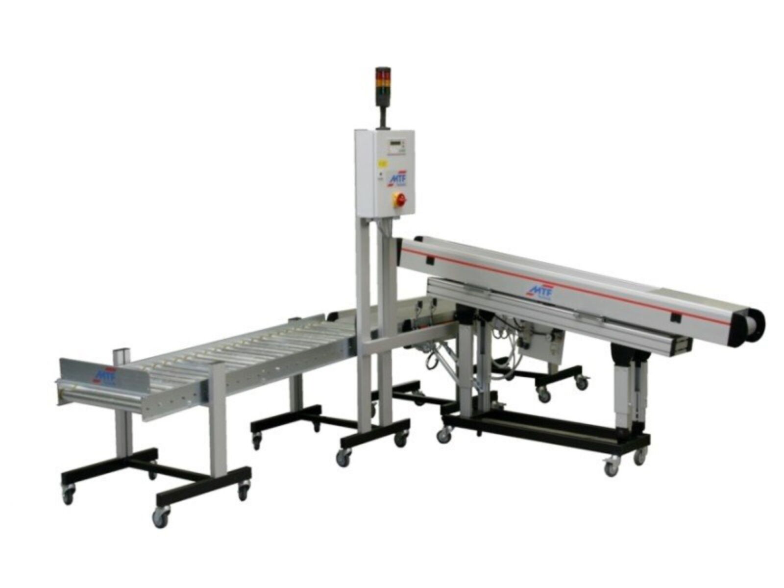 Conveyor system comprising a belt conveyor, a buffer belt and a roller conveyor for an efficient conveying of sheet metal parts into containers